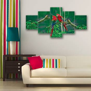Set of 5 Parrots Pair Premium Canvas Painting 2