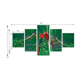 Set of 5 Parrots Pair Premium Canvas Painting 3