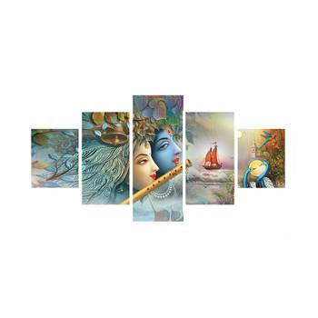 Set of 5 Radha Krishna Premium Canvas Painting 1