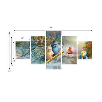 Set of 5 Radha Krishna Premium Canvas Painting 3
