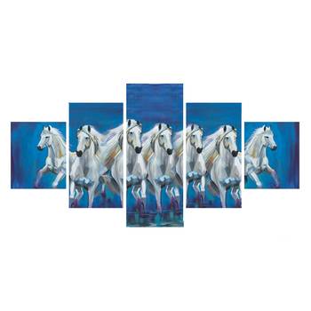 Set of 5 Running Lucky Horses Design Premium Canvas Painting 1