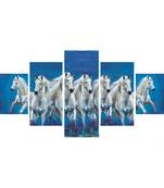 Set of 5 Running Lucky Horses Design Premium Canvas Painting