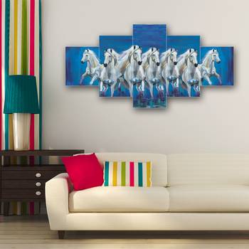 Set of 5 Running Lucky Horses Design Premium Canvas Painting 2
