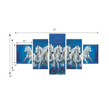 Set of 5 Running Lucky Horses Design Premium Canvas Painting 3