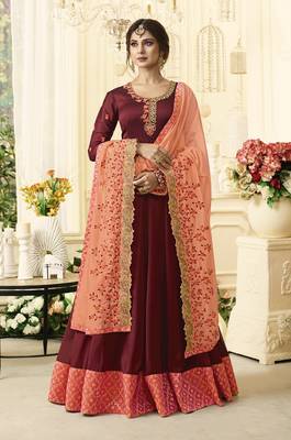 Red Embroidered Satin Salwar With Dupatta 1