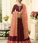 Red Embroidered Satin Salwar With Dupatta