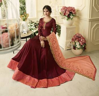 Red Embroidered Satin Salwar With Dupatta 2