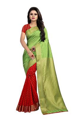 green woven banarasi saree with blouse 1