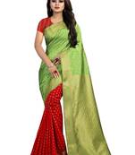 green woven banarasi saree with blouse