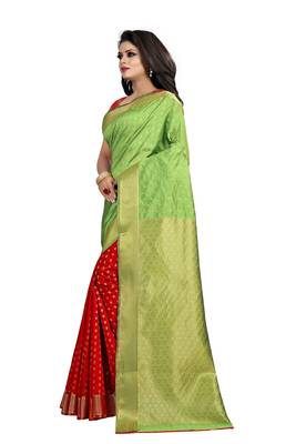 green woven banarasi saree with blouse 2