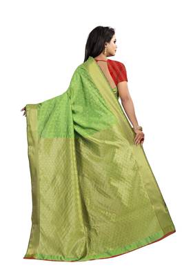 green woven banarasi saree with blouse 3