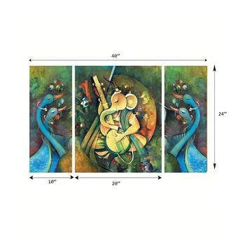 Set of 3 Lord Ganesha Playing Guitar Premium Canvas Painting 3