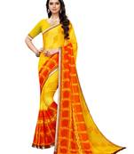 Yellow printed georgette saree with blouse