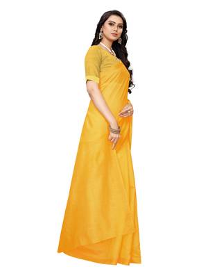 Yellow woven cotton silk saree with blouse 3
