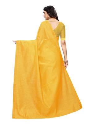 Yellow woven cotton silk saree with blouse 4