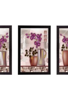Set of 3 Botanical Floral Satin Matt Texture UV Art Painting