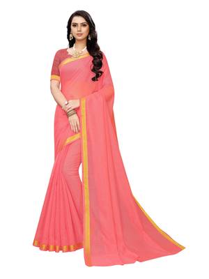Peach woven cotton silk saree with blouse 1