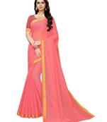 Peach woven cotton silk saree with blouse