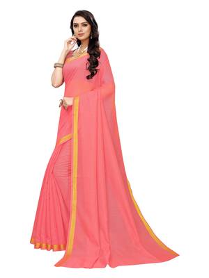 Peach woven cotton silk saree with blouse 2