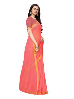 Peach woven cotton silk saree with blouse 3