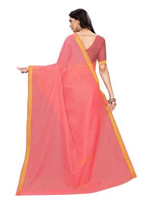 Peach woven cotton silk saree with blouse 4