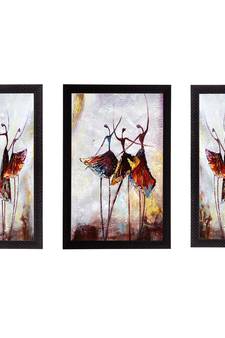 Set of 3 Abstract Dancing Lady Satin Matt Texture UV Art Painting