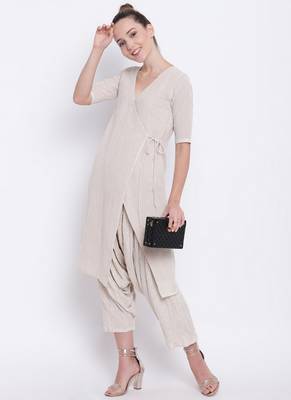 Beige Crinkle Ruffled Pant 3