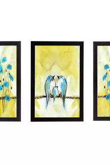 Set of 3 Sitting Birds Satin Matt Texture UV Art Painting