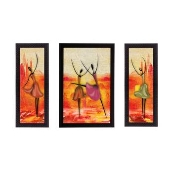 Set of 3 Abstract Dancing Lady Satin Matt Texture UV Art Painting 1