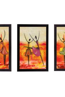 Set of 3 Abstract Dancing Lady Satin Matt Texture UV Art Painting