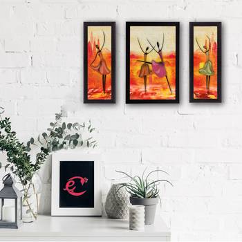 Set of 3 Abstract Dancing Lady Satin Matt Texture UV Art Painting 2