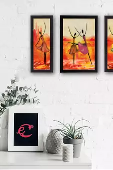 Set of 3 Abstract Dancing Lady Satin Matt Texture UV Art Painting
