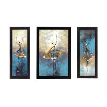 Set of 3 Abstract Dancing Lady Satin Matt Texture UV Art Painting 1