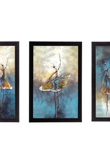 Set of 3 Abstract Dancing Lady Satin Matt Texture UV Art Painting