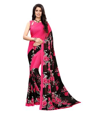 Pink Printed Georgette Saree With Blouse 1