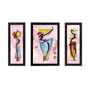 Set of 3 Abstract Dancing Lady Satin Matt Texture UV Art Painting 1
