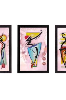 Set of 3 Abstract Dancing Lady Satin Matt Texture UV Art Painting