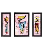 Set of 3 Abstract Dancing Lady Satin Matt Texture UV Art Painting