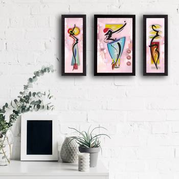 Set of 3 Abstract Dancing Lady Satin Matt Texture UV Art Painting 2