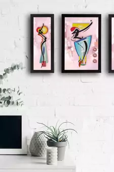 Set of 3 Abstract Dancing Lady Satin Matt Texture UV Art Painting