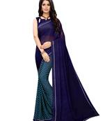 Navy Blue Printed Georgette Saree With Blouse