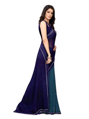 Navy Blue Printed Georgette Saree With Blouse 3