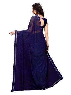 Navy Blue Printed Georgette Saree With Blouse 4