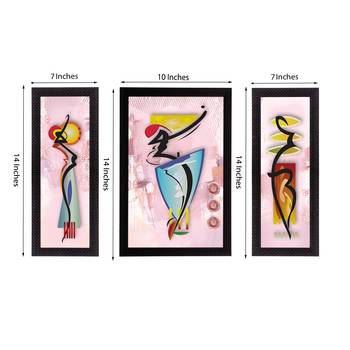 Set of 3 Abstract Dancing Lady Satin Matt Texture UV Art Painting 3
