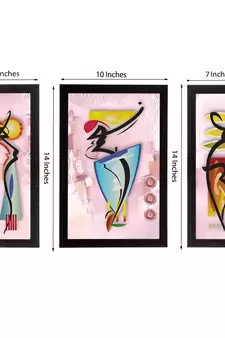 Set of 3 Abstract Dancing Lady Satin Matt Texture UV Art Painting