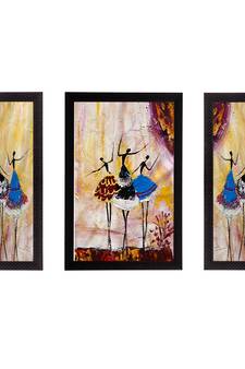 Set of 3 Abstract Dancing Lady Satin Matt Texture UV Art Painting