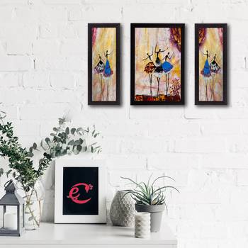 Set of 3 Abstract Dancing Lady Satin Matt Texture UV Art Painting 2