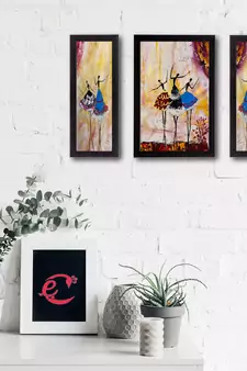 Set of 3 Abstract Dancing Lady Satin Matt Texture UV Art Painting