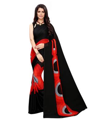 Black printed georgette saree with blouse 1