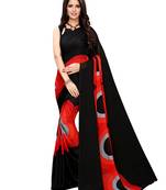 Black printed georgette saree with blouse